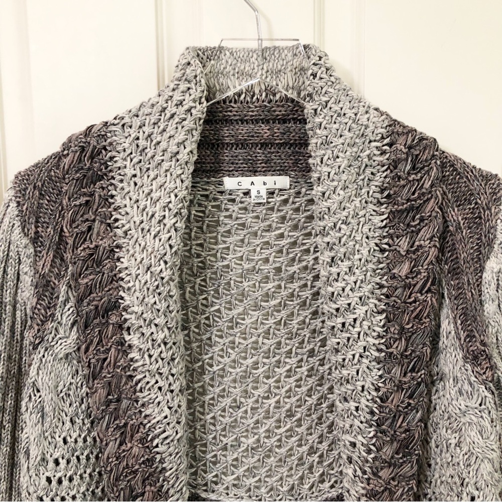 CAbi | Chunky Knit Open Front Shawl Collar Cardigan Sweater - Picture 3 of 15